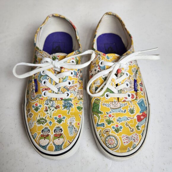 VANS Liberty of London Alice in Wonderland Mad Hatter Yellow Women Size 7.5 - Picture 1 of 12